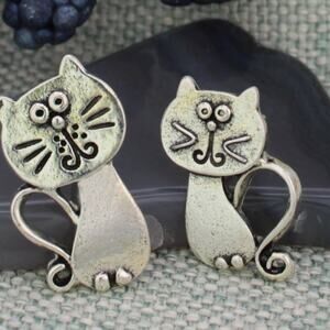 Silver Cat Kitty Post Earrings